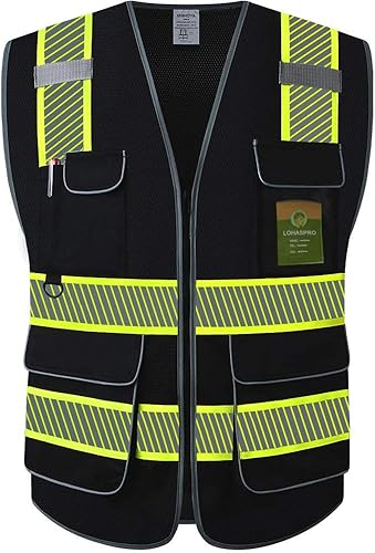 LOHASPRO Chaleco de seguridad de alta visibilidad, chaleco reflectante de malla con bolsillos para hombres y mujeres, estándares ANSIISEA