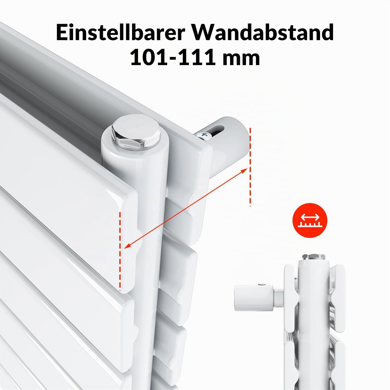 SONNI Design Heizkörper 1200x465mm Weiß 950 Watt, Doppellagig Heikörper flach horizontal Flachheikörper für Bad Seitenanschluss Badheizkörper
