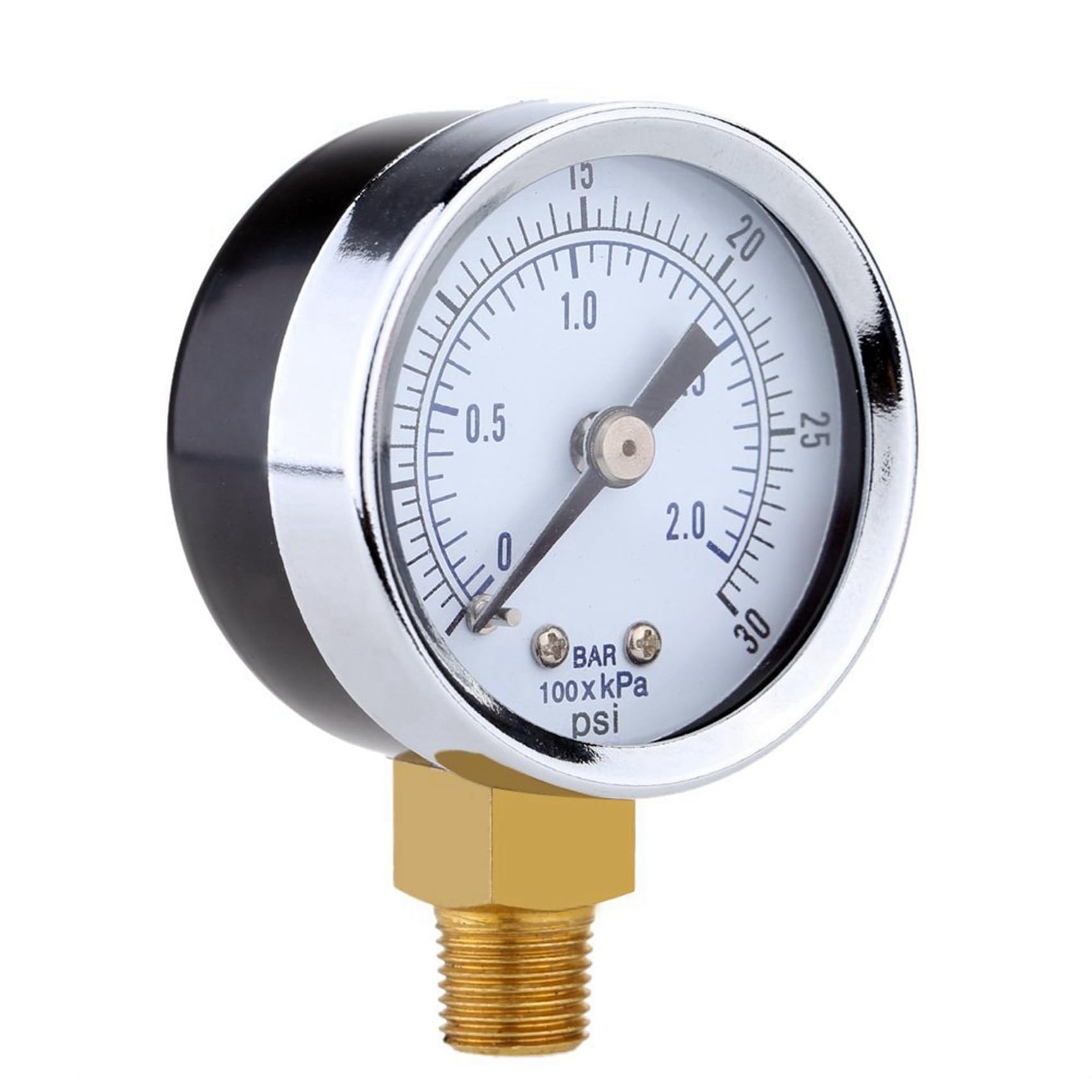 Manómetro de presión (6 Unidades, 0-30 PSI, 0-2 Bar), minicompresor, manómetro hidráulico de Doble Escala, Color Negro