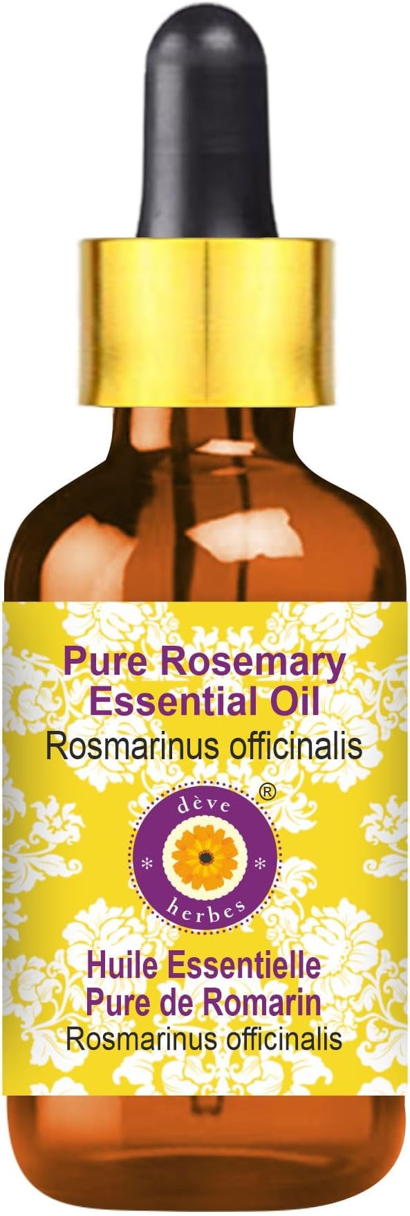 Rosemary Essential Oil (Rosmarinus officinalis) with Glass Dropper for Healthy Hair Pure | Non-Sticky | Non-greasy | Lightweight | Men & Women | All Skin Types | Steam Distilled 30ml