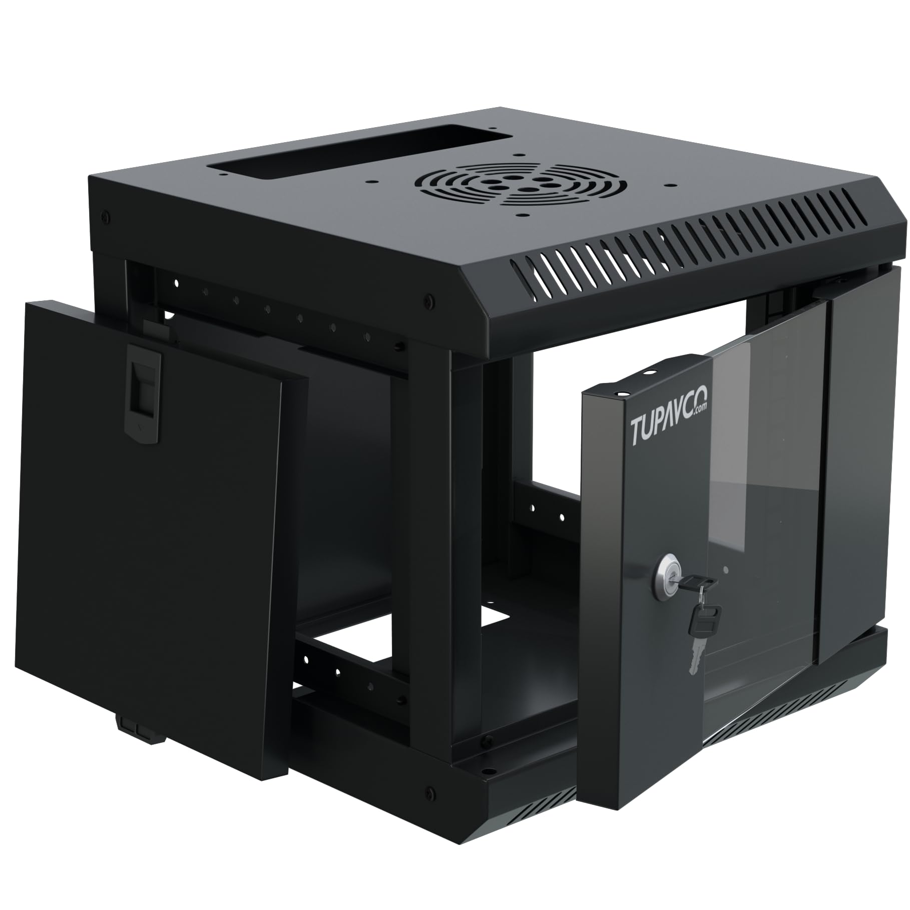 TP434 - Mini gabinete de red de 25.4 cm con ventilación 4U con 22.9 cm de profundidad | Para carcasa de mini servidor/rack de red, con puerta de cristal y fácil montaje