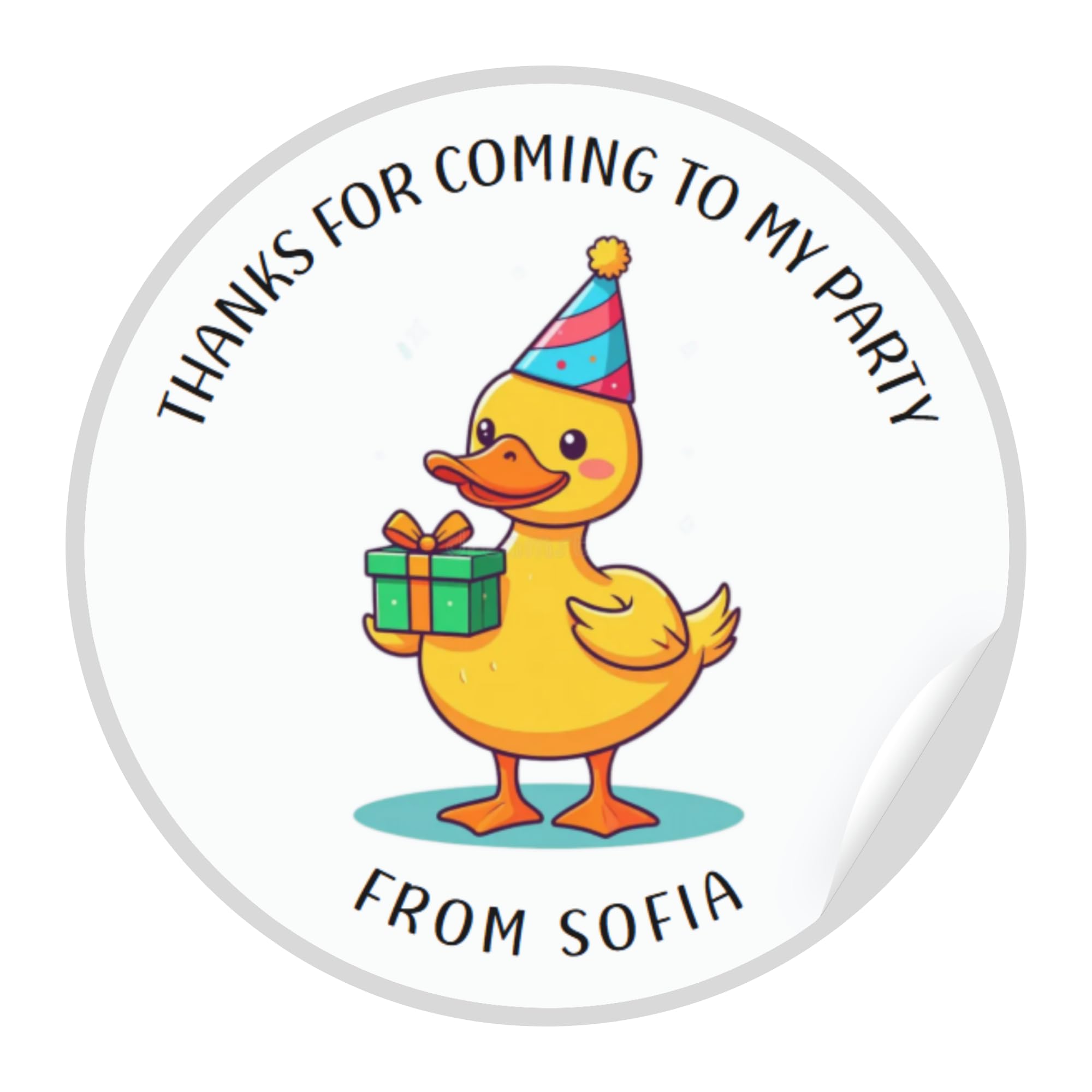 Personalised Duck Birthday Stickers - Thank You for Coming to My Party (45mm (24 Stickers))