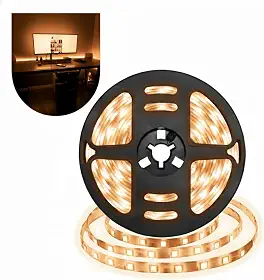 Fita LED 5m 2835 Branco Quente 60 LEDs/m IP65, Luz Aconchegante, Iluminação para Quarto, Sala e Móveis