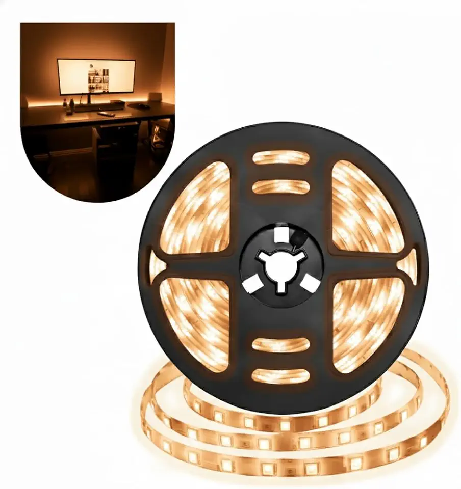 Fita LED 5m 2835 Branco Quente 60 LEDs/m IP65, Luz Aconchegante, Iluminação para Quarto, Sala e Móveis