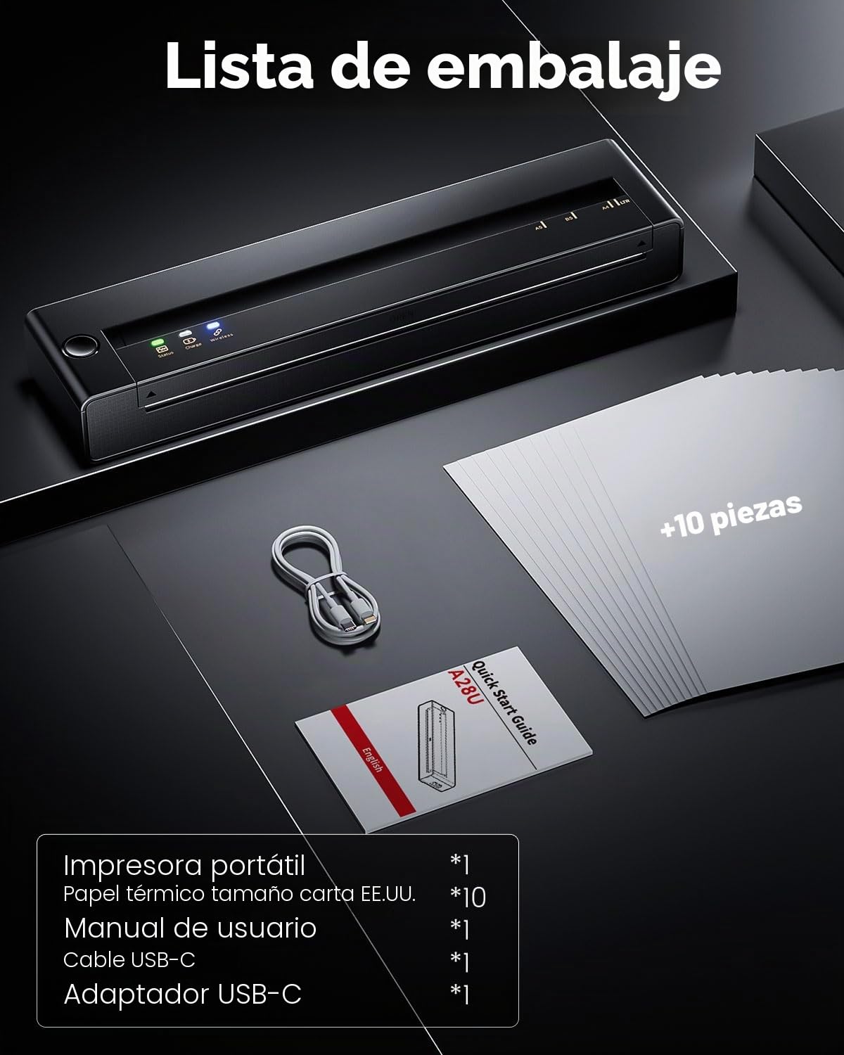 TATTMUSE Impresora Térmica Portátil A4 – Compatible con Tamaños A4/A5/B5, Conexión Bluetooth, Ideal para Estudio y Oficina, Impresión Monocromática, Viajar