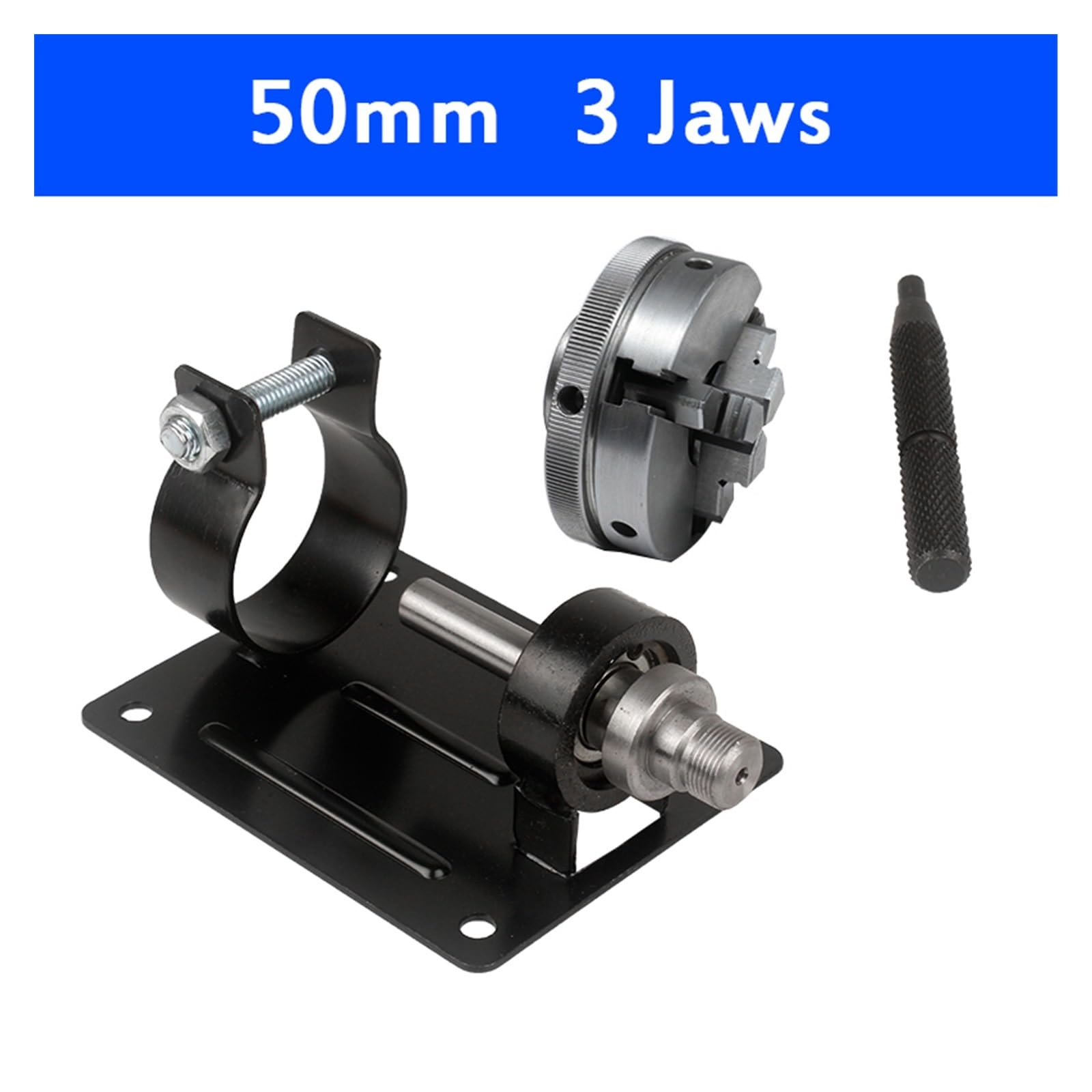 Rodamientos de husillo de Torno Portabrocas de Torno mandíbula 3/4, autocentrante DIY con Soporte, Madera 50mm, 65mm, 80mm, Mini portabrocas, Accesorio(50mm 3 Jaw)