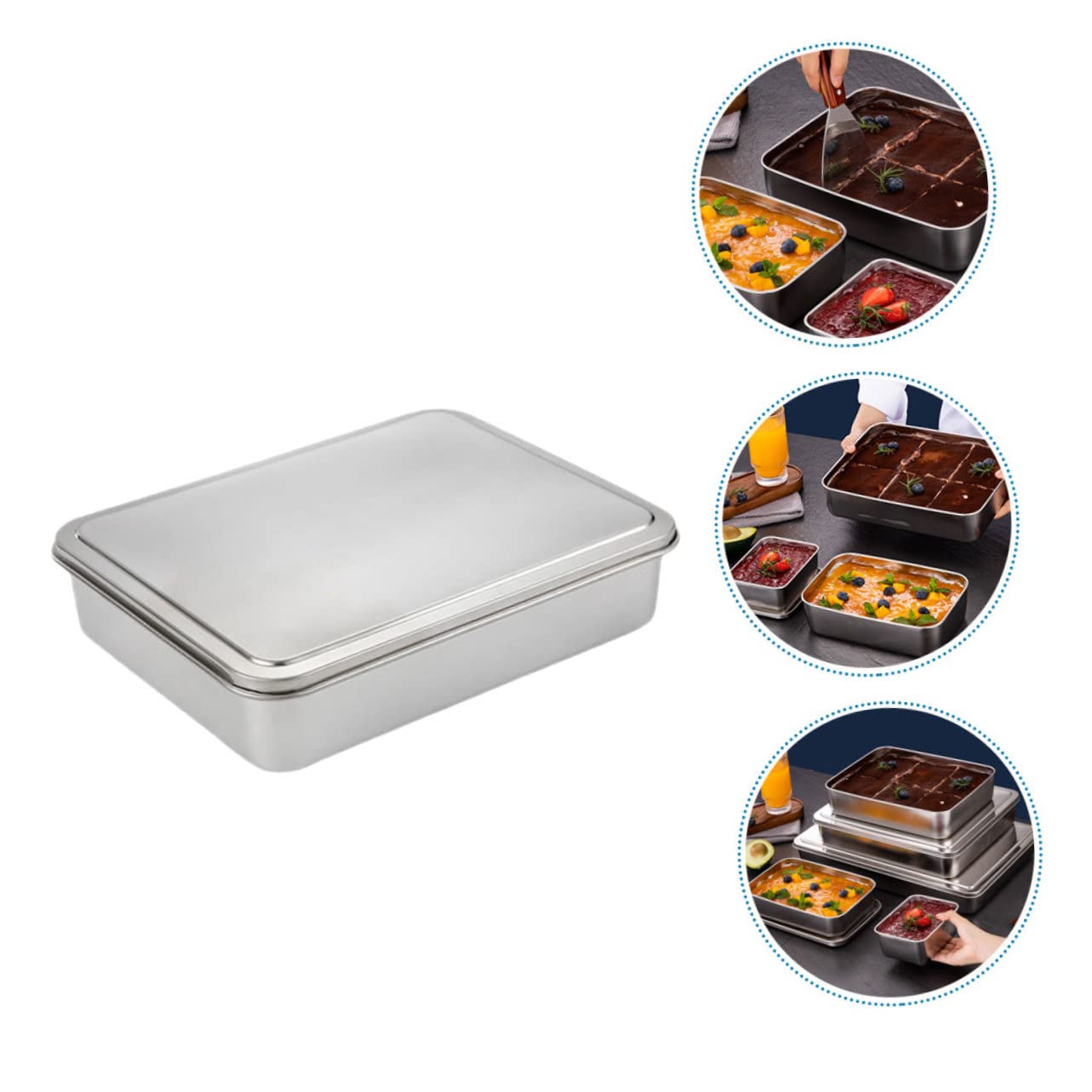 PRETYZOOM Teglia Grande Capacità per Tiramisù con Coperchio in Acciaio Inox per Conservare Dolci Freschi e Spuntini da Forno
