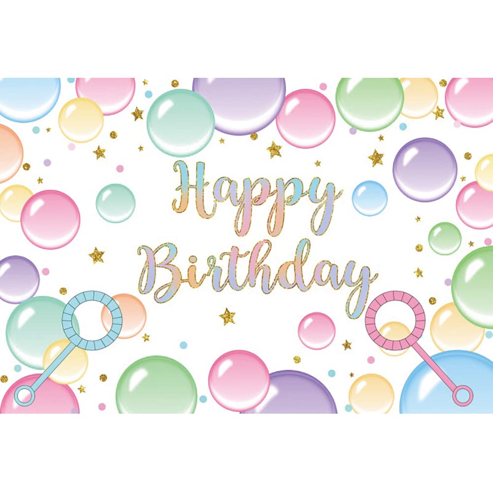 3 x 2,4 m 'Happy Birthday' tło kolorowe bąbelki złote gwiazdy błyszczące fotografia tło baby shower urodziny przyjęcie dekoracyjny baner