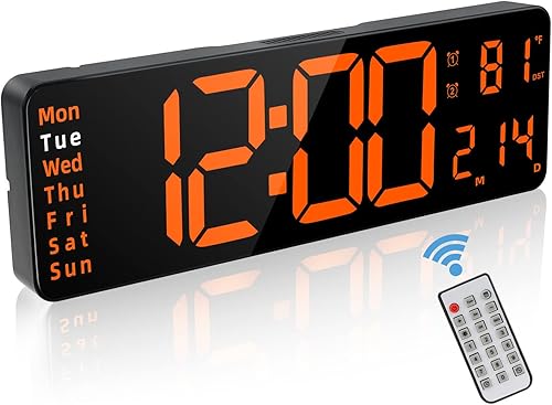 Vista 12 de JoFomp Moderno reloj de pared digital grande de 16 pulgadas con control remoto, pantalla LED, atenuación automática, cuenta regresiva, temperatura