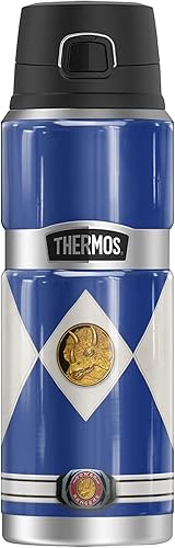 Power Rangers Blue Ranger Emblem THERMOS - Botella de bebida de acero inoxidable con aislamiento al vacío y doble pared, 24 onzas