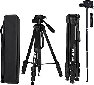 حامل ثلاثي القوائم T800 2 في 1 وحامل أحادي 70/178 سم خفيف الوزن ومحمول لكاميرات اس ال ار/دي اس ال ار مع شنطة ثلاثية من دي ام كيه (حمولة 5 كجم)