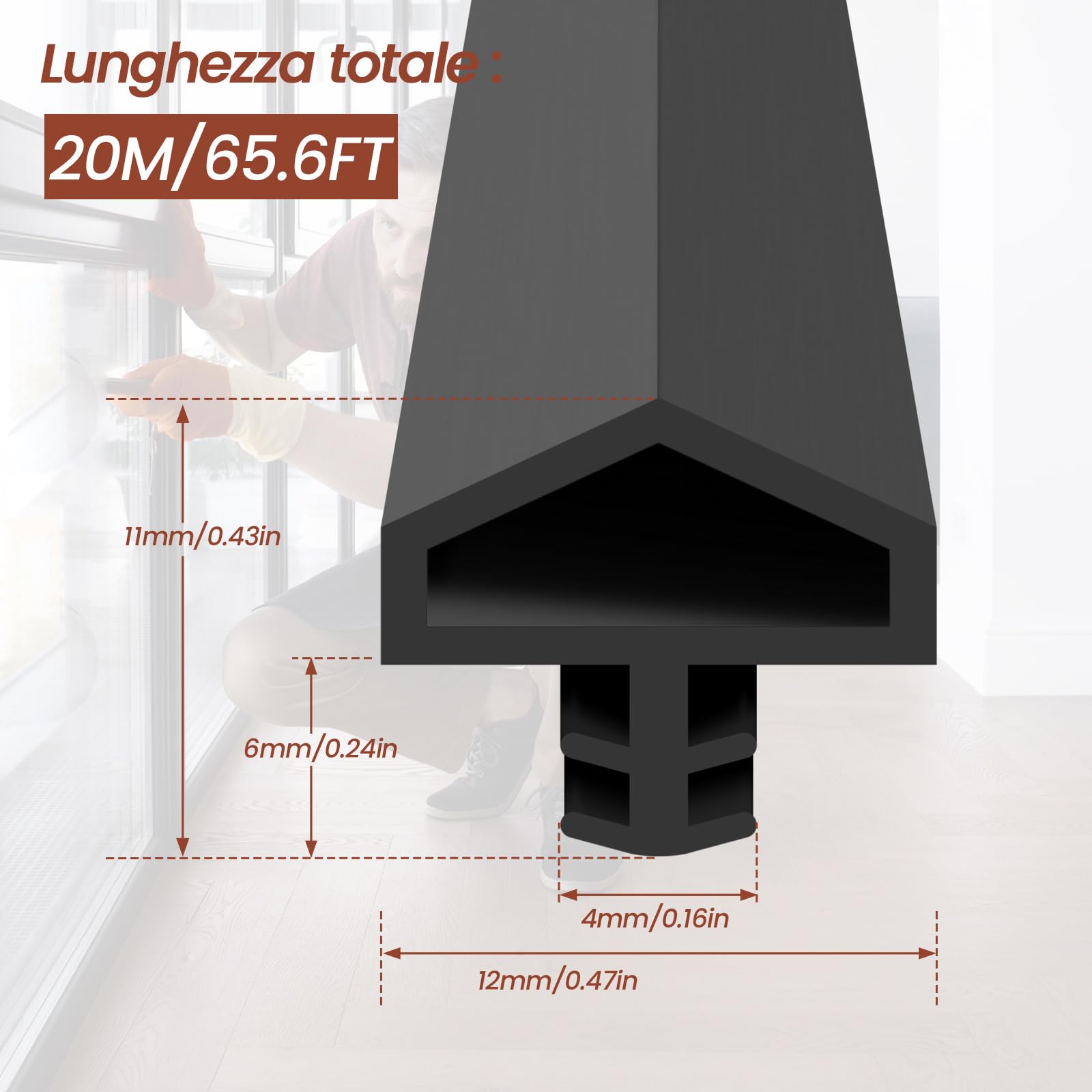 Guarnizione Porta, Guarnizione Adesiva Bianca 12mm, Per Spazi Tra I Telai Delle Porte E Antivento Mpermeabile Insonorizzazione, 5m/10m/15m/20m/30m Disponibili (Nero-20m)