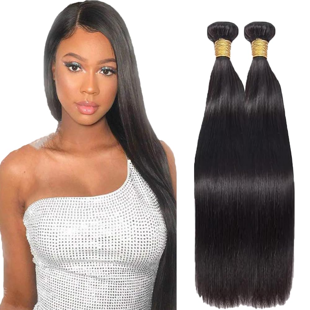 Menschliches Haar Bundles Human Hair Extension Straight Unprocessed Brazilian Virgin Weave Hair Natural Black Naturlockiges Menschliches Haar Bundles for Women 50g/Bundle 20 20 Inch