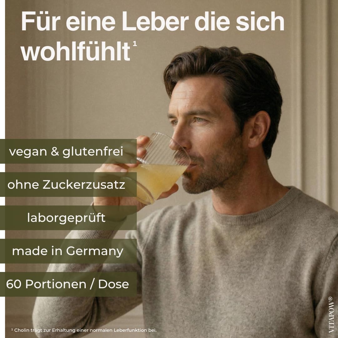 Leber Komplex als Trinkpulver mit Mariendistel Artischocke Löwenzahn Cholin Inositol - ohne Zuckerzusatz, vegan, in Deutschland hergestellt - Apfel-Zitronen-Geschmack - 60 Portionen für 2 Monate