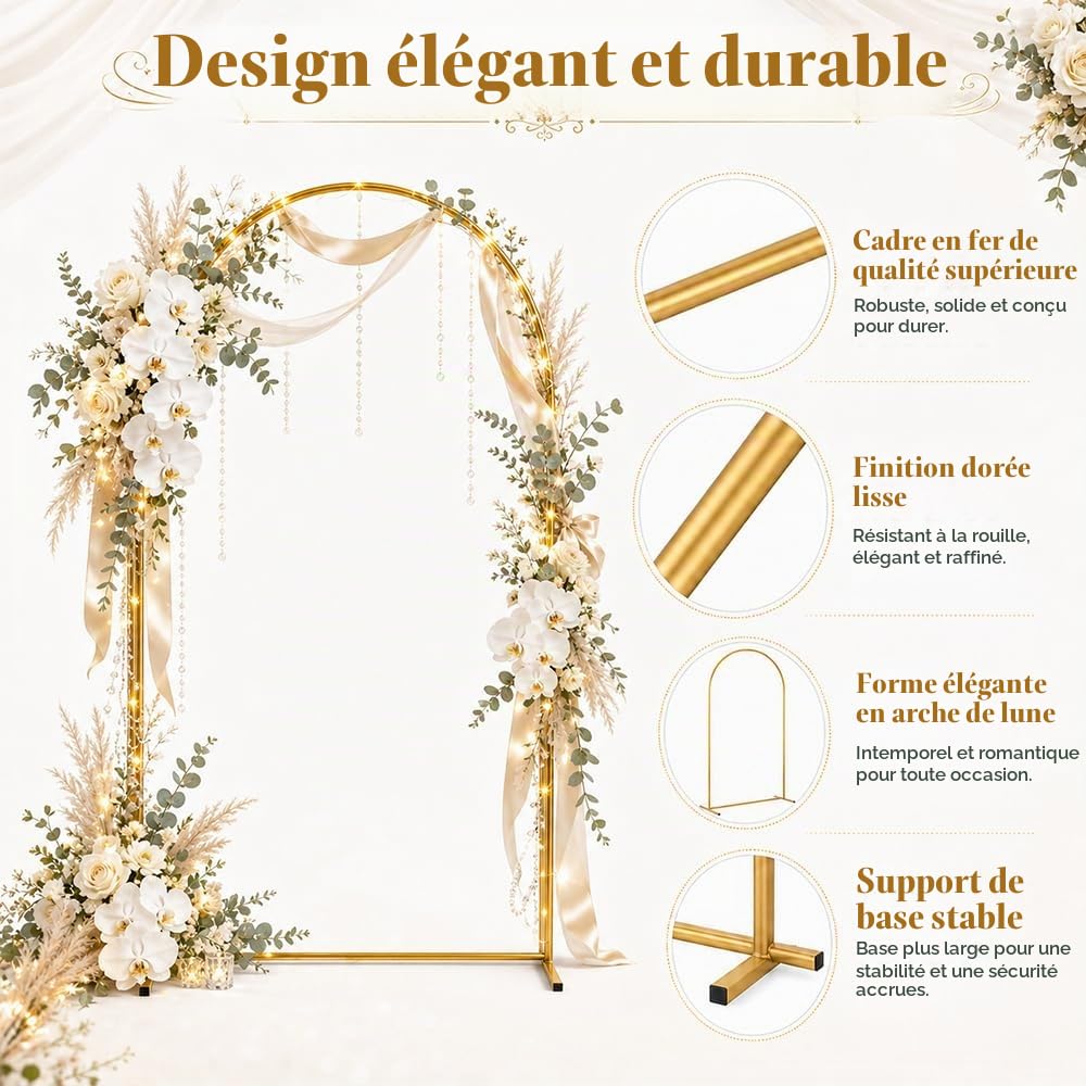 Arche Mariage, Arche Jardin, Arche en Métal, Arche Anniversaire, Mariage Arches, Décoration pour Mariages, Anniversaire, Fête (1,2x2,2 m)