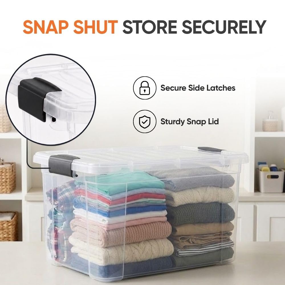 Superio Cajas de almacenamiento transparentes con tapas, contenedores de plástico de 55.5 cuartos de galón para organizar, cajas apilables, sin BPA, no tóxicas, sin olor, organizadores para el hogar,
