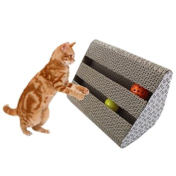 ROYALE CAT Scratcher Cardboard with Ringing Bell Balls and Catnip