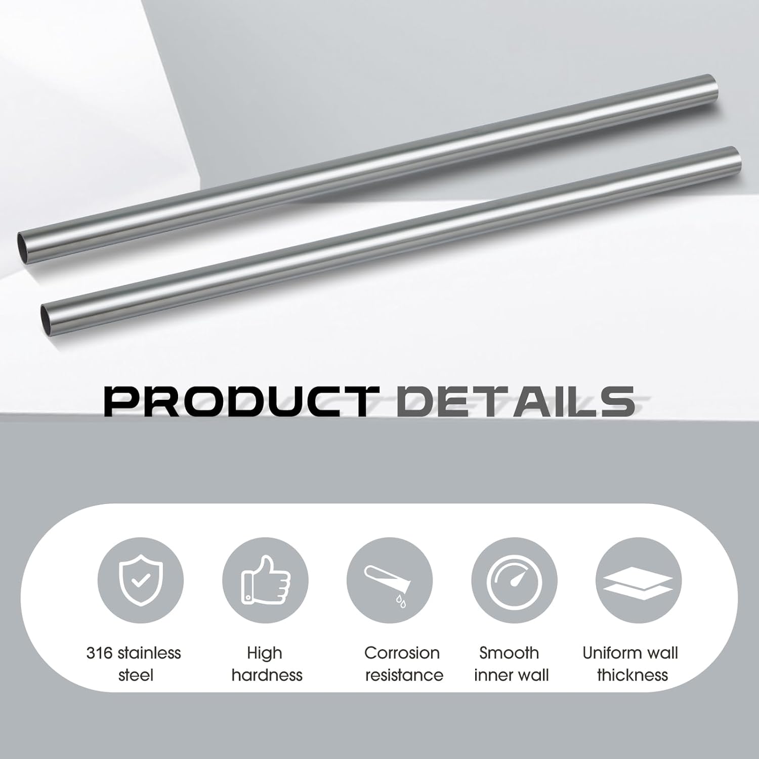 Hicarer 2 Pack 316 Stainless Steel Tubing, 1" Od (0.98"/25mm), 16 Gauge (1.5mm Wall), Round Metal Tube Industrial Metal Tubing for Home Furnishing, Machinery, Weldable/DIY Fabrication(24 Inch)