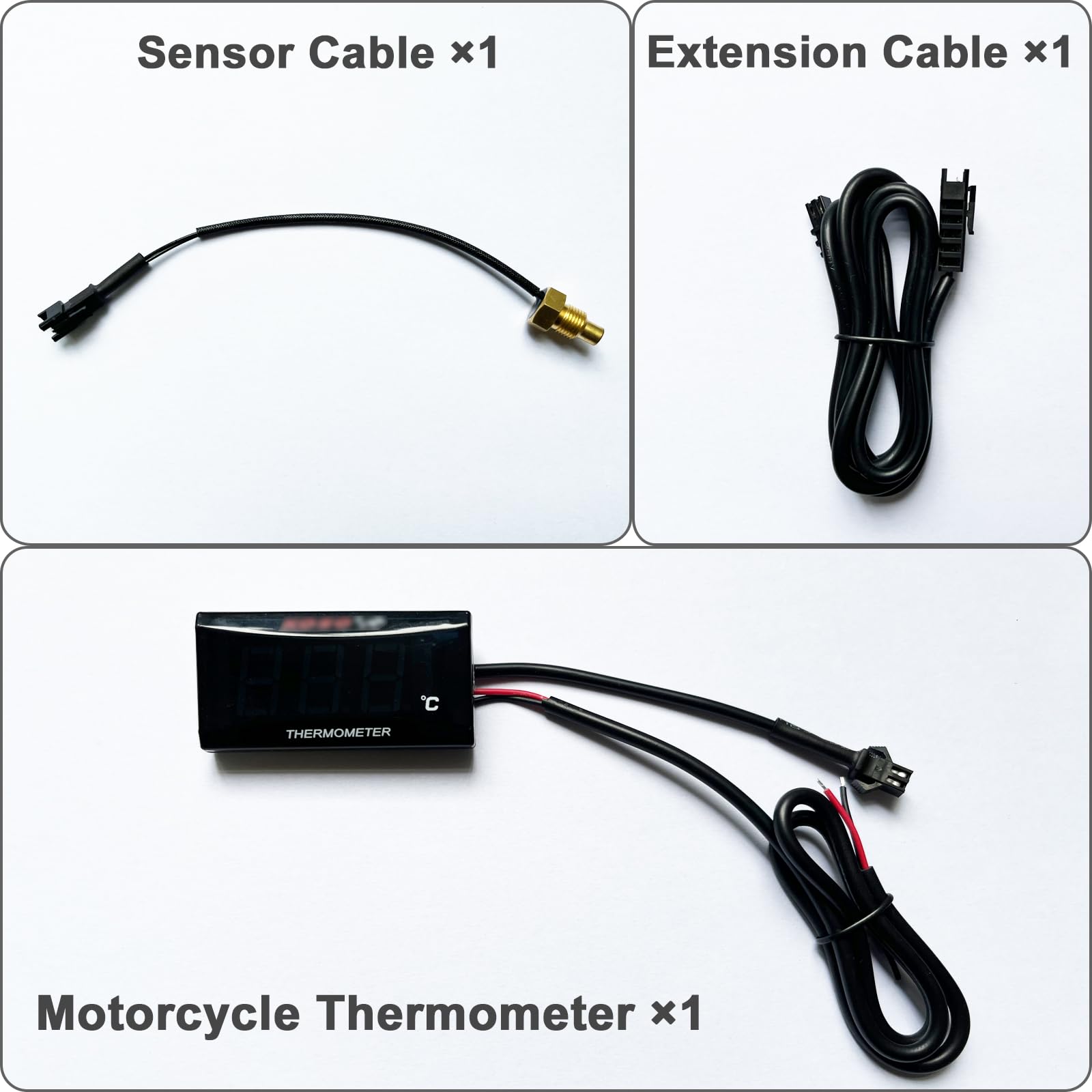 Thermomètre Numérique pour Moto, Thermomètre bleu à capteur, Thermomètre à eau de moteur, Thermomètre de moto étanche avec capteur de température à sonde métallique (18mm)