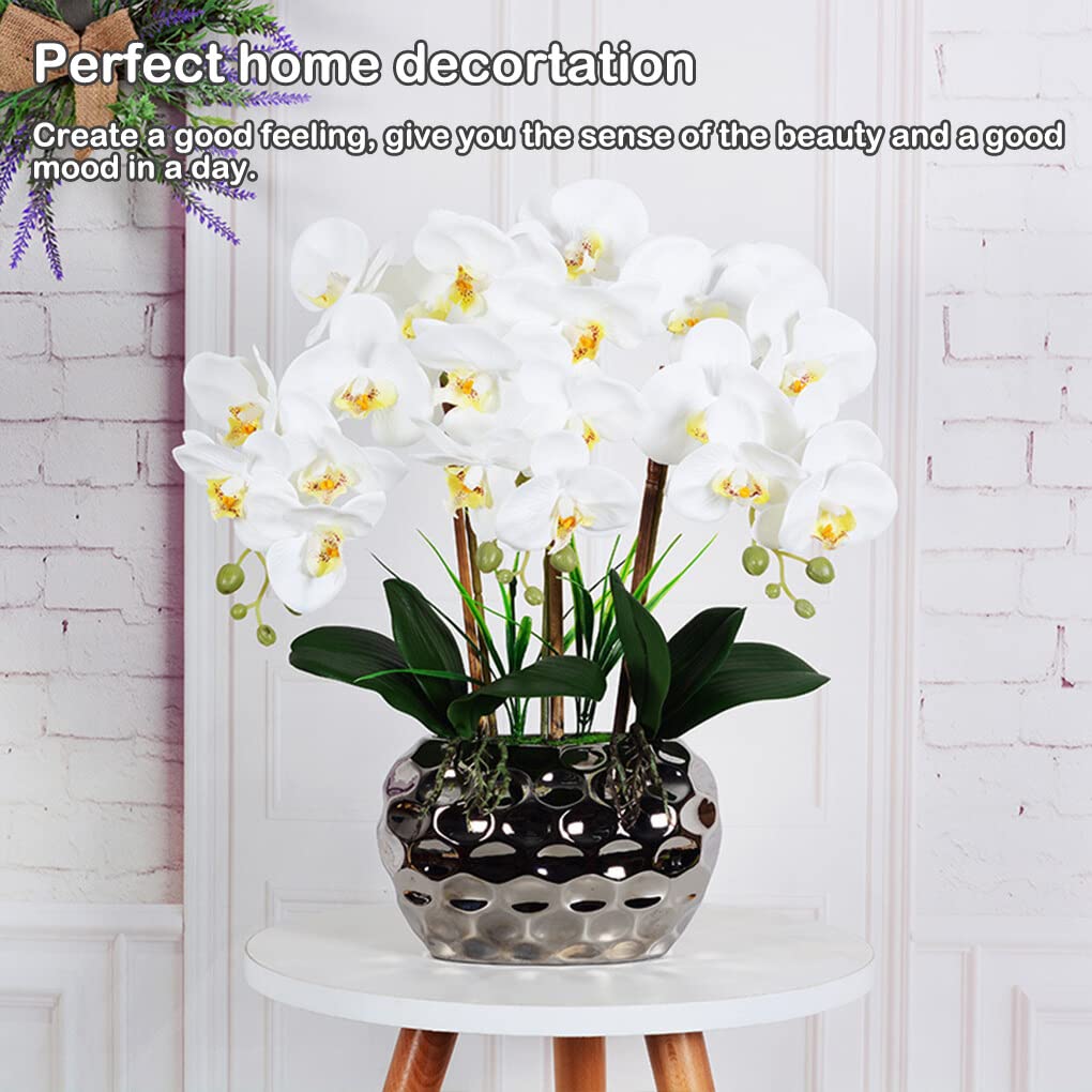 VUIUYOIES Grande orchidea artificiale bonsai con vaso realistico Phalaenopsis piante finte fiori per centrotavola ornamenti per la casa, Bianco giallo chiaro
