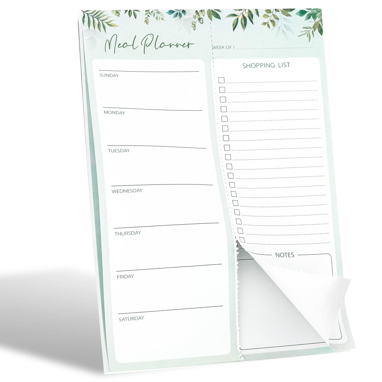 Srotmirw Green Botanical Weekly Meal Planner Notepad Tear‑Off Shopping List Notes Tracker Planning Pad for Fridge Home Kitchen Weekly Diet Organisation Journal