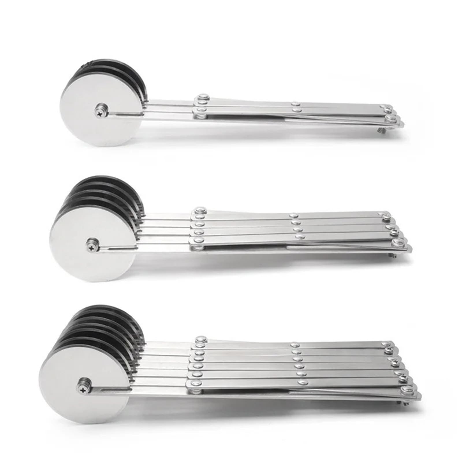 Cortador de masa de acero inoxidable con ruedas múltiples | Cuchilla flexible for hornear pizzas, fideos y pasteles(5 Rounds)