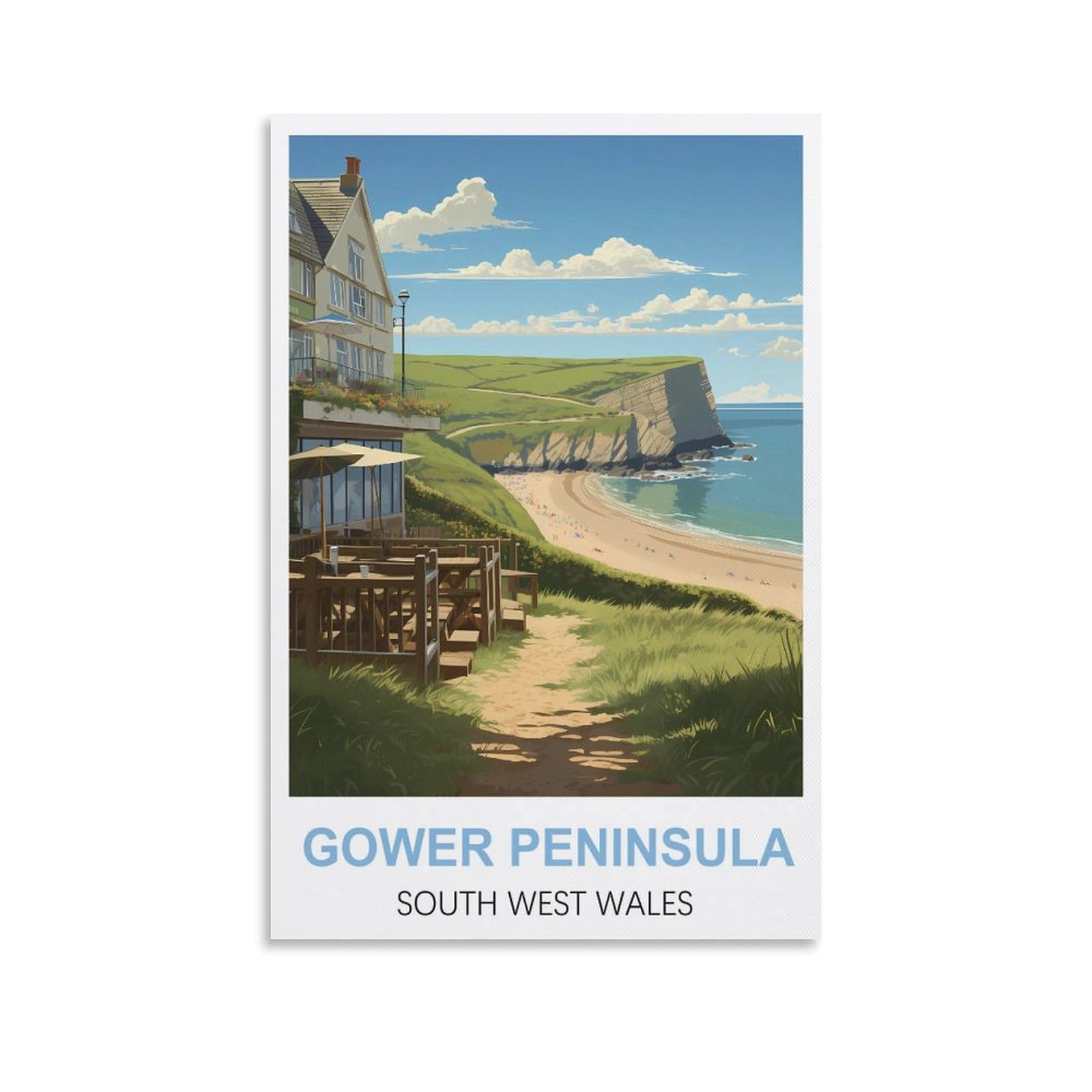 Cyyhgee Unframe-Style Gower Peninsula South West Wales Vintage Travel Posters 16X24inch(40X60cm) Canvas Poster Wall Art Living Room Home Decor