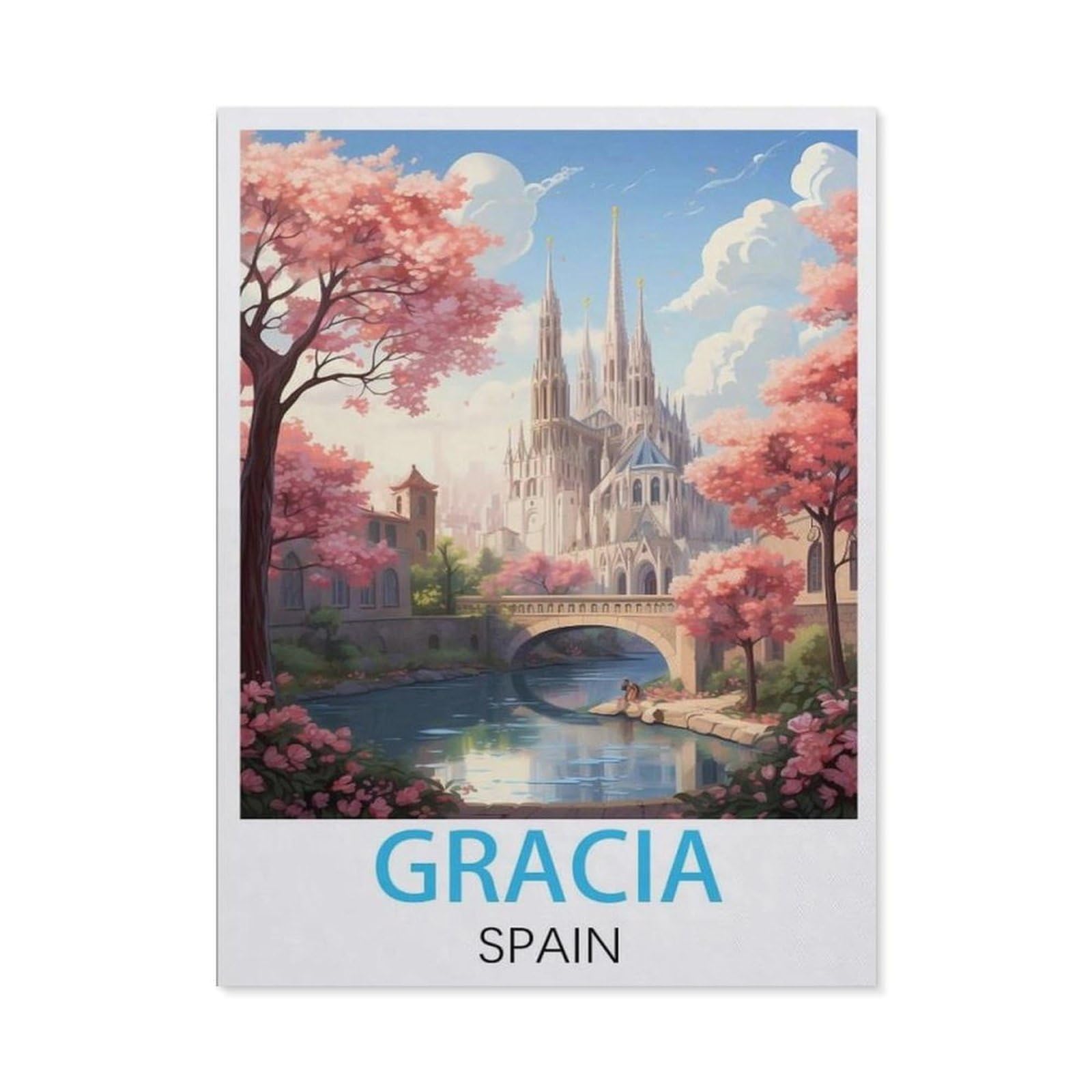 BEAYODKP Full Diamond 5D DIY Diamond Painting，Gracia Spain Vintage Travel Posters，3D Diamond Embroidery Cross Stitch Mosaic Needle Works（50 x 60 cm/19.68 x 23.62 inches）-BZ14