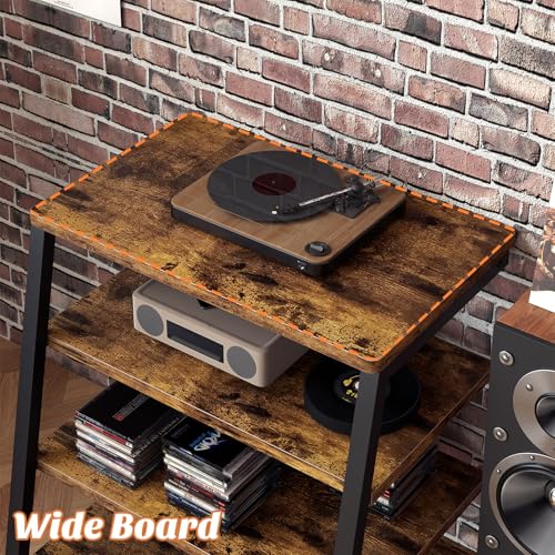 AV Media Stand with Outlets, Media Console with LED Lights, Stereo Racks and Stands with Storage Shelves, Media Audio Tower Cabinet, Rustic Brown - Image 5