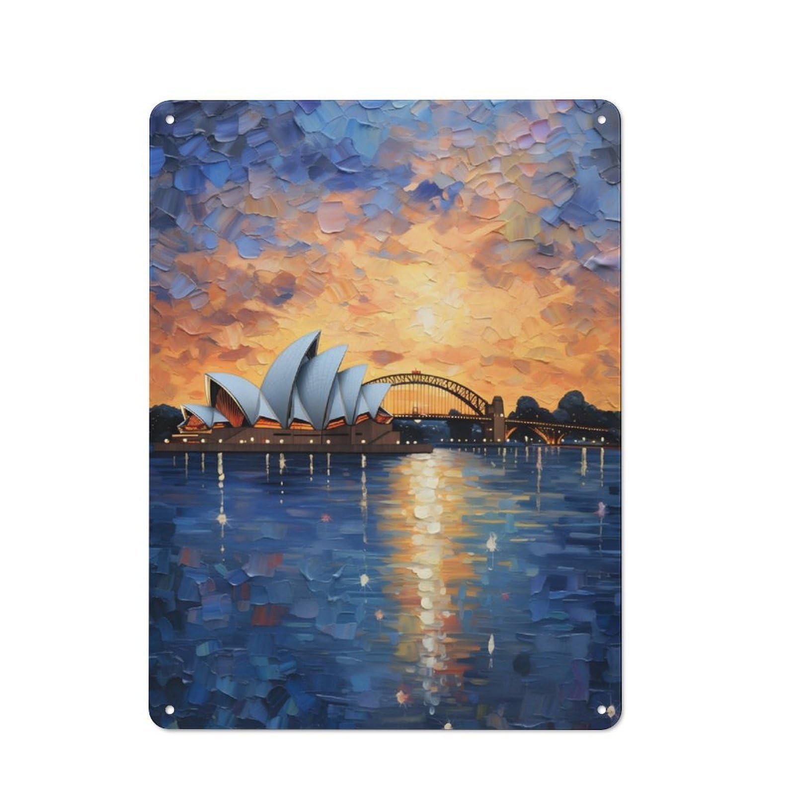 Warehouse Style Tin Wall Sign 40x30cm Featuring Sydney Opera House, Loft Wall Plaque for Loft, Studio, Office Or Creative Room