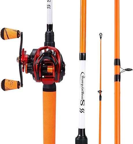 Miniatura 9 de Sougayilang Combo de caña de pescar y carrete, caña de pescar mediana con carrete de fundición, combo de baitcaster, mango de superpolímero