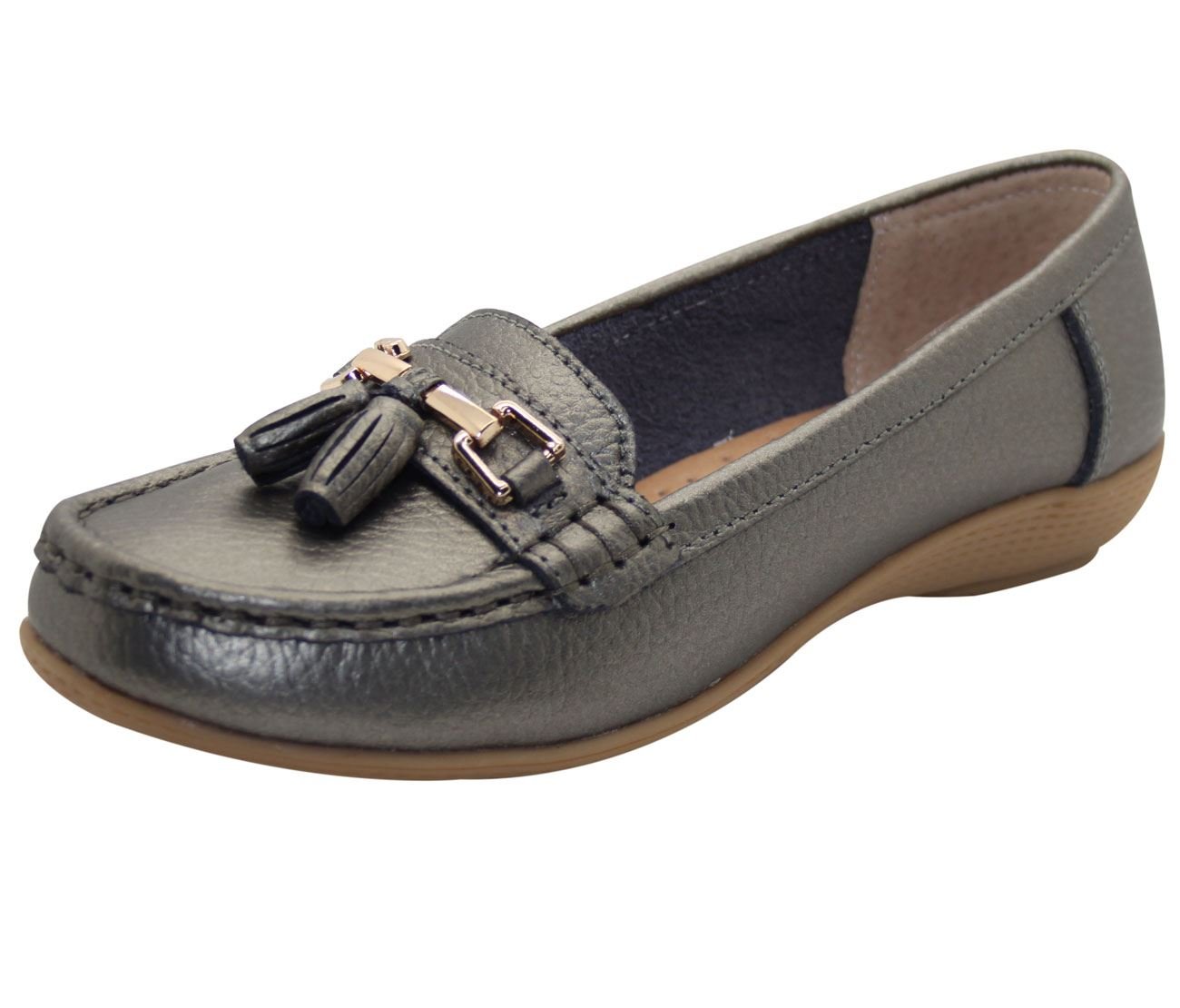 Women Leather Flat Loafer Ladies Casual Comfy Slider Low Wedge Heel Work Shoes