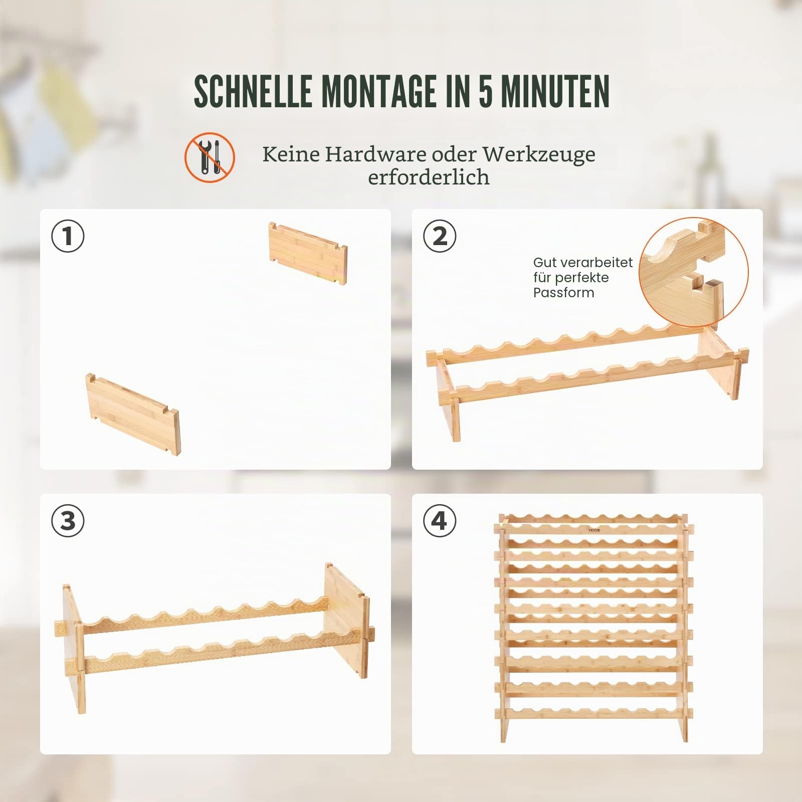 VEVOR Weinregal Weinständer für 72 Flaschen, BambusßFlaschenregal mit 8 Fächern, Stapelbar Vintage Weinständer Metall für Keller, Bar, Lagerraum usw. Flaschenhalter Weinflaschenregal 80 kg Belastbar