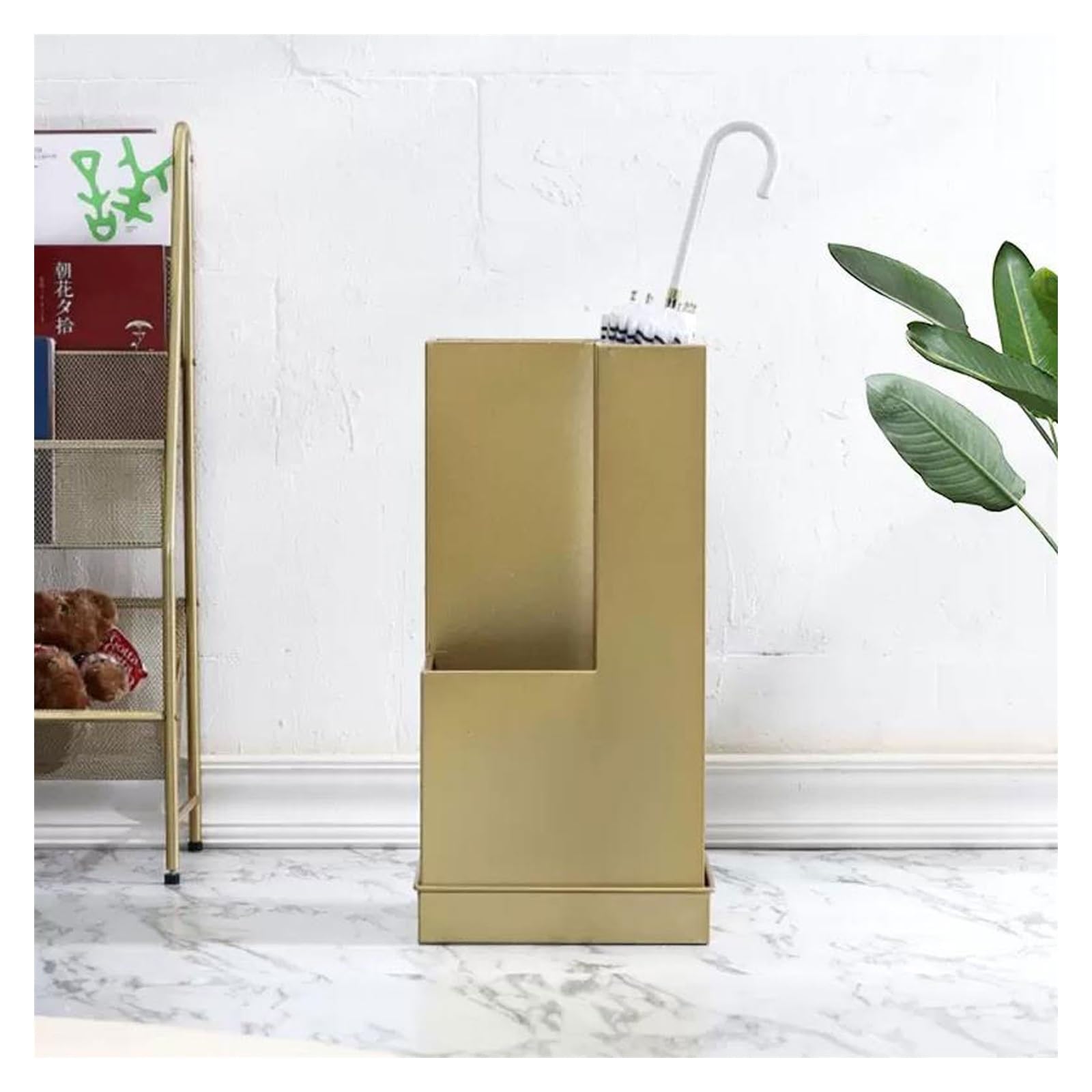 Lizhuzhuzs28 Freestanding Entrance Umbrella Stand Rack, Metal Holder Storage, Free Standing Canes Walking Sticks Bucket with Removable Drip Tray for Home Office Office(Gold)