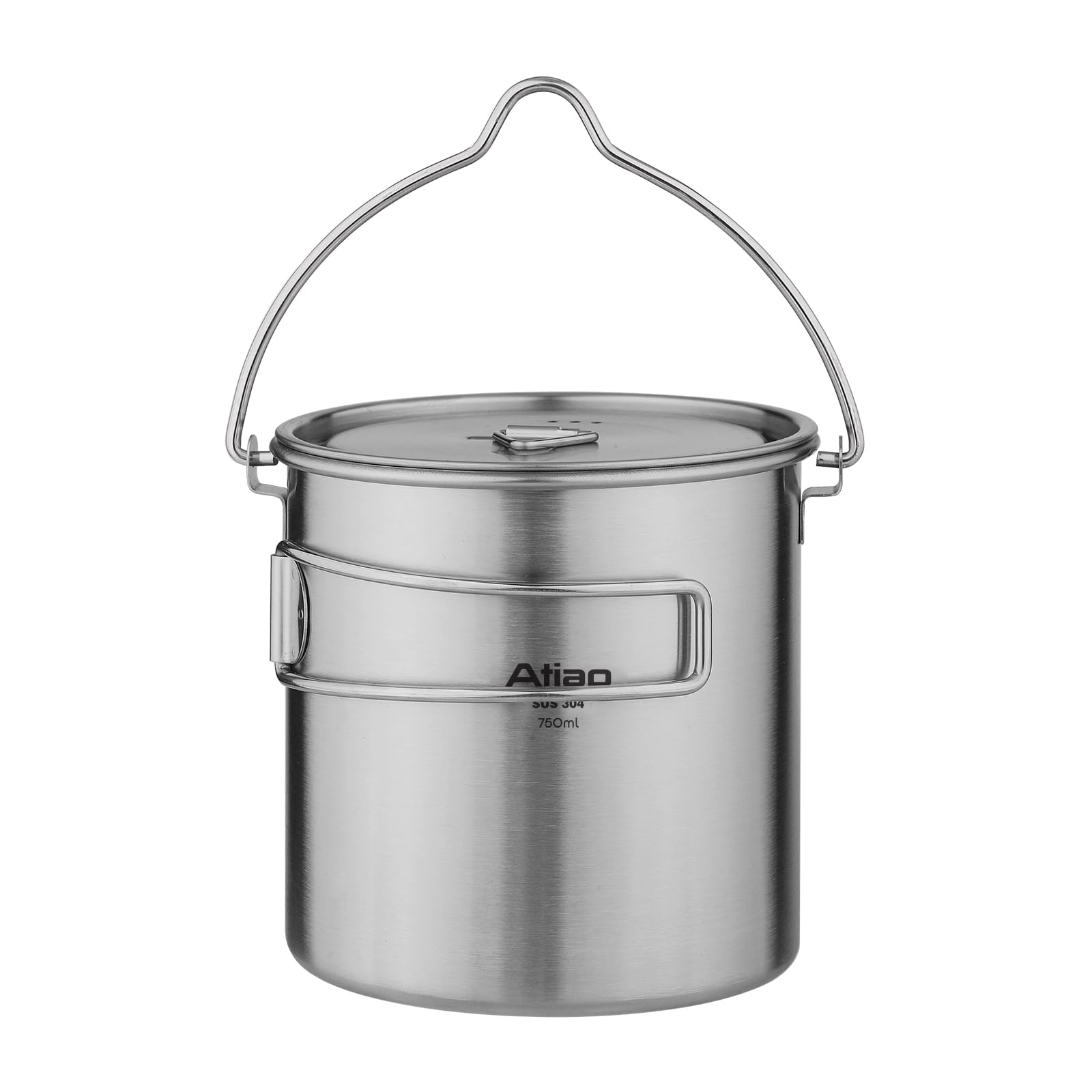 Stainless Steel 750ml Backpacking Pot Camping CoffeePot Camp Mug Camping Pot with Lid Foldable Handle Portable Lightweight