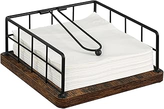 YINMIT Napkin Holder for Table, Farmhouse Napkin Holders with Weighted Arm, Wood Rustic Napkin Holders for Paper Napkins, Napkins Holder for Kitchen, Dining Table
