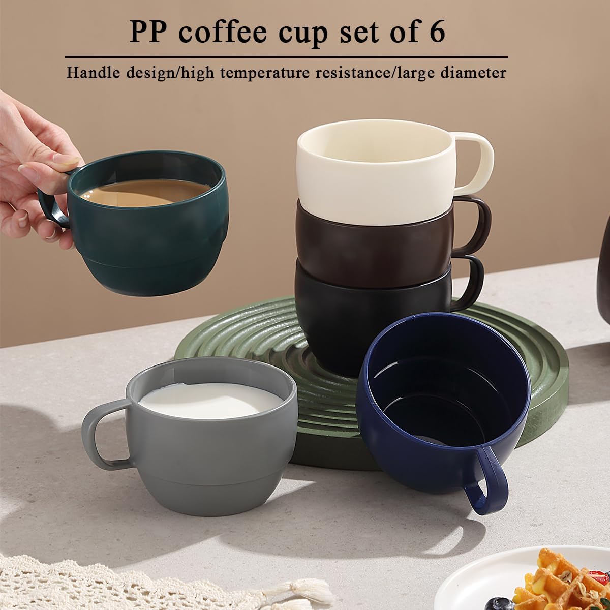 Coffee Mugs Set of 6, Coffee Cups 12oz, Durable Light Weight Plastic Mugs for Home, Outdoor, Picnic, Camping, Idea Birthday Gift - Image 3