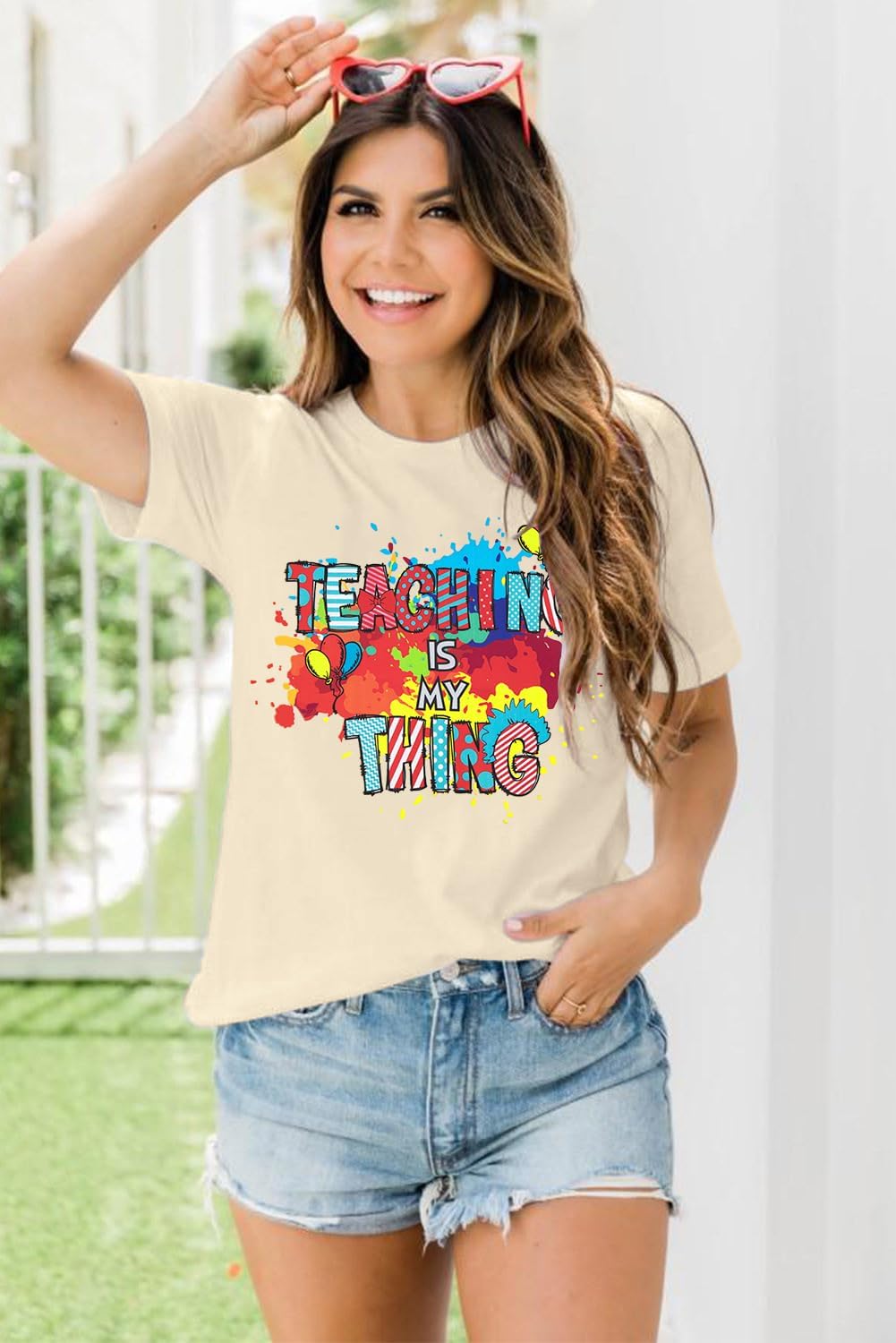 MNLYBABY Teacher Shirts for Women Teaching is My Things Shirt Teacher Life Tee Casual Short Sleeve Tops - Image 3