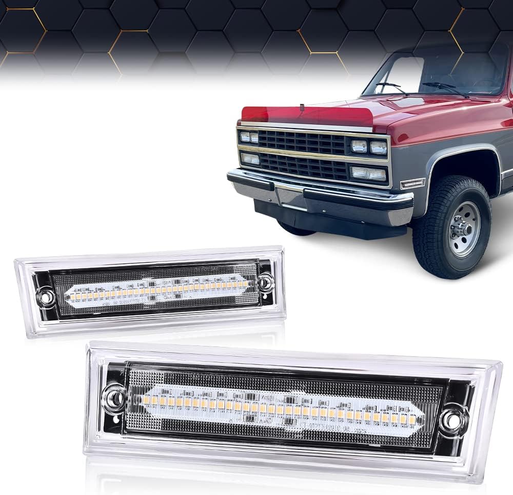 PIT66 LED Clear Front Bumper Side Marker Light Compatible with Chevy C10 C20 C30 1981-1991/ GMC JIMMY_(FULLSIZE) 1982 White 12 V GM2550115, GM2551107