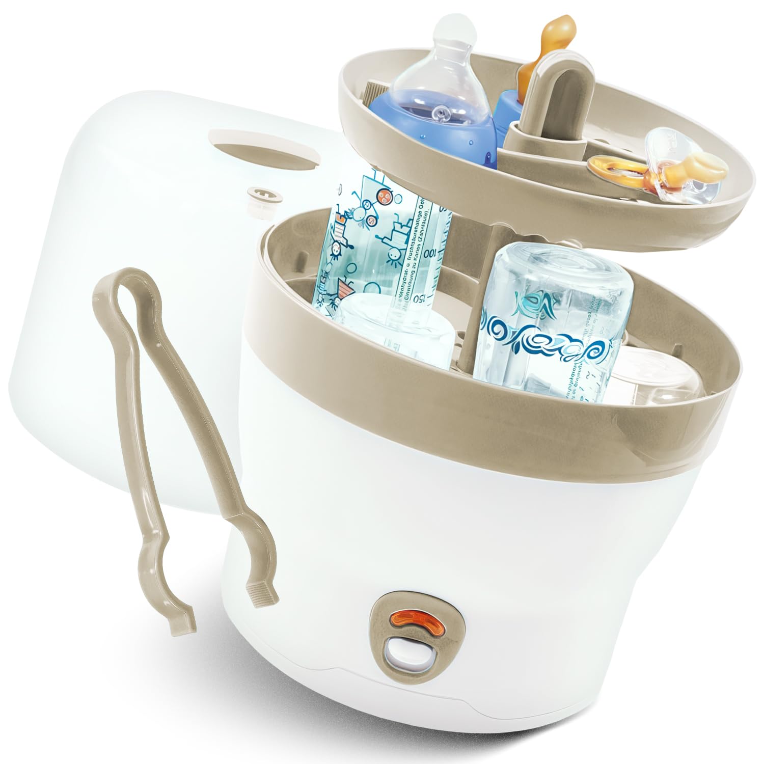 Babyruf BS 29b Sterilisator für Babyflaschen | Dampfsterilisator & Vaporisator | bis zu 6 Flaschen | Baby Erstausstattung Neugeborene | Flaschenreiniger | Baby Zubehör | weiß/ocker