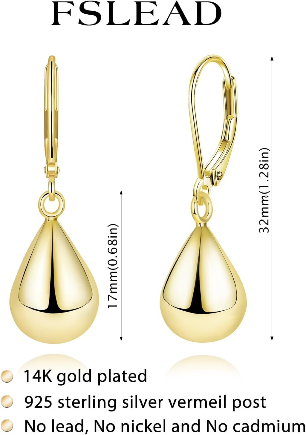 14K Gold Earring Cross Waterdrop Butterfly Heart Knot Earrings for Women Gold Silver Cross Leverback Drop Gold Silver Teardrop Hoop Dangle Earring White Gold Dangle Drop Earring - Image 6