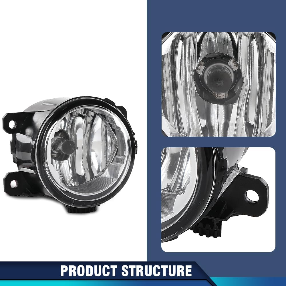 PIT66 Front Fog Lights Compatible with Ram Promaster 1500 2500 3500 2014-2022 AC2592111N, 5182426AA, AC2592111C Clear Lens Black Housing Fog Lamp Left and Right Side Pair