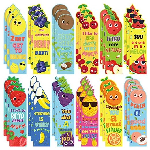60 Pieces Scratch and Sniff Bookmarks Kids Scented Bookmarks Educational Bookmark Assorted Smelly Bookmarks for Kids Students Reader, 12 Styles, 12 Scents (Fruit Style, Fruit Smell)