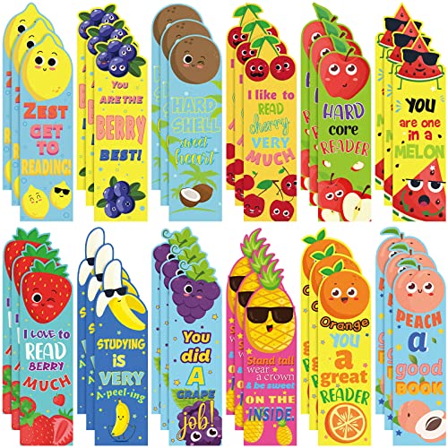 Fainne 60 Pieces Fruit Scented Bookmarks Kids Bulk Scratch and Sniff Classroom Valentines Day Back to School Bookmarks Gift Stuff for Students Christmas End of Year Graduation Birthday Favor
