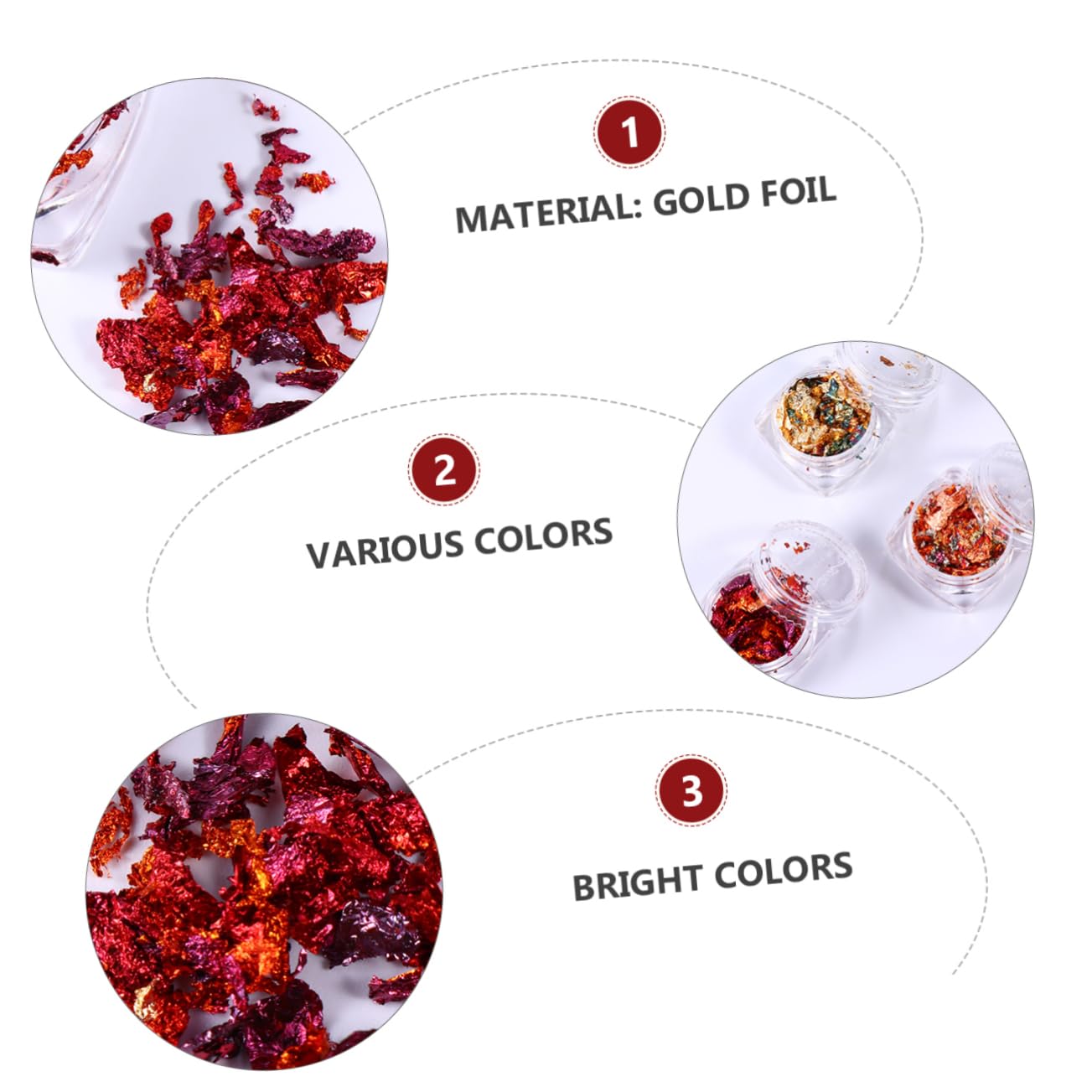 Didiseaon 3 Pack Gold Foil Flakes for Nail Art Foil Flakes Kit Glitter for Nails DIY Manicure Accessory