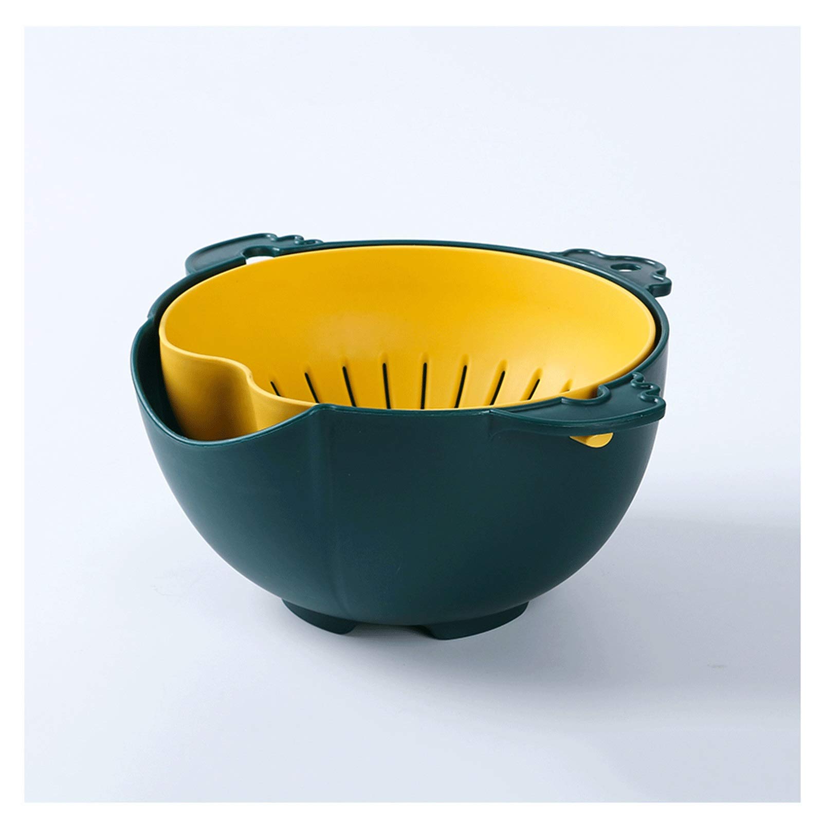 Coladores de 2 en 1 y colandes plástico plástico colador Giratorio Canasta de Drenaje para Lavar Frutas Veggie y arroz (Azul) (Color : Blue)