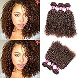Aphro Hair Kinky Curly Brown Bundles Human Hair Brazilian Hair weave Bundles Natural Brown Bundles For Braiding Bundles Weave Bundles Remy Hair Extensions 4# Light Brown (16 18 20)