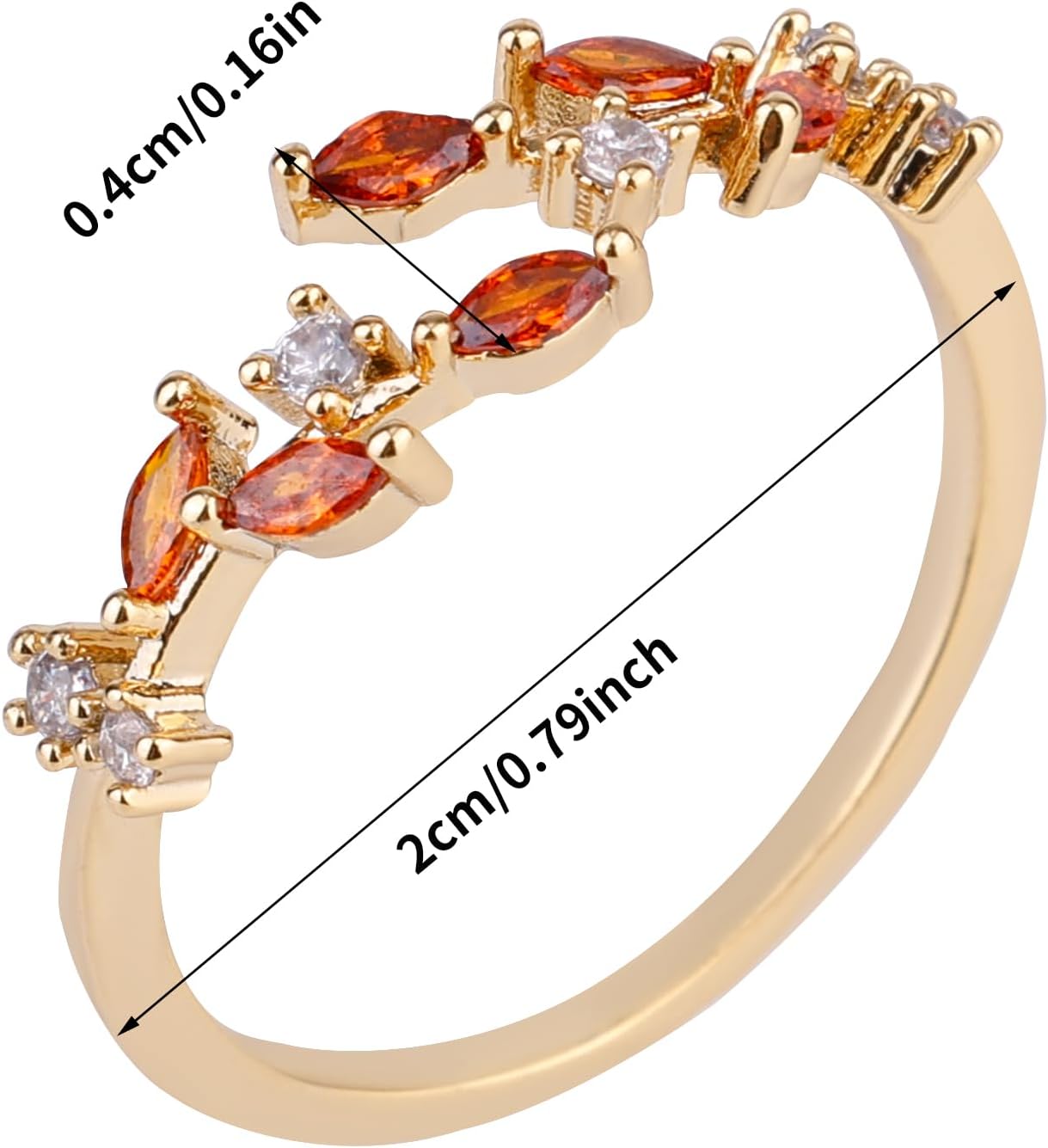 Cubic Zirconia Leaf Rings for Women, Delicate Adjustable Leaf Shape Open Ring with Jewelry Box Ideal Jewelry Gifts for Birthday Mother's Day Valentine's Day (Orange Red) - Image 2