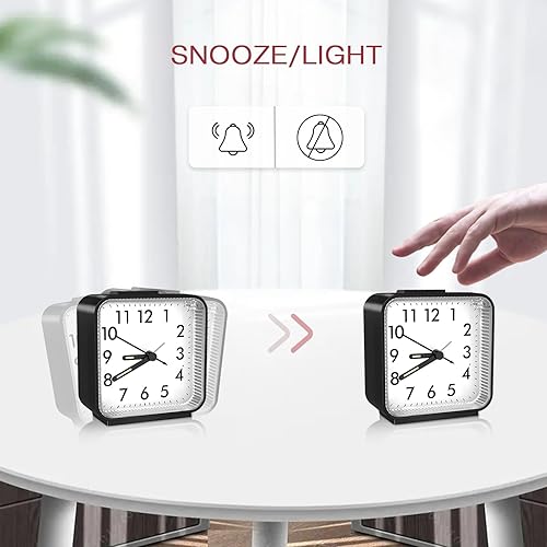 Miniatura 9 de LOFICOPER Reloj despertador analógico para dormitorio, reloj despertador de viaje pequeño, funciona con pilas, con luz nocturna, repetición, sonidos