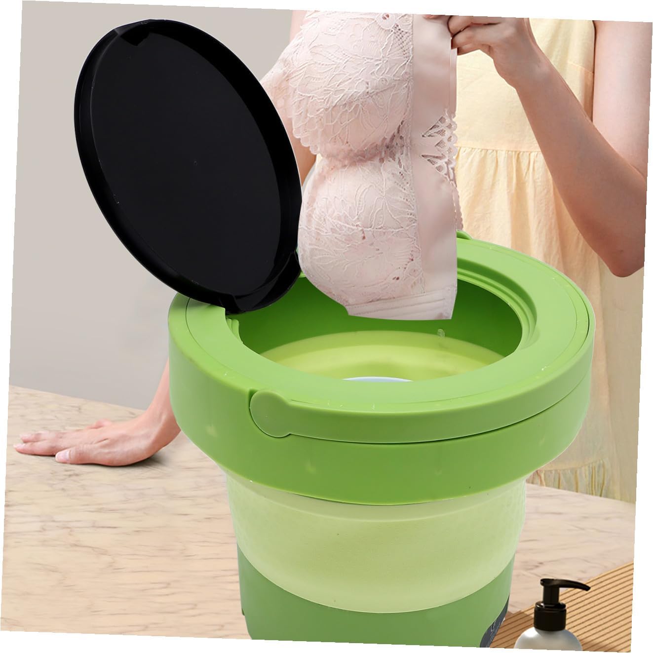 Portable Washing Machine 6l Mini Laundry Washer with Spin Dryer, Collapsible Portable Clothes Washer for Travel, Dorm, Apartment, US Plug, Grass Green